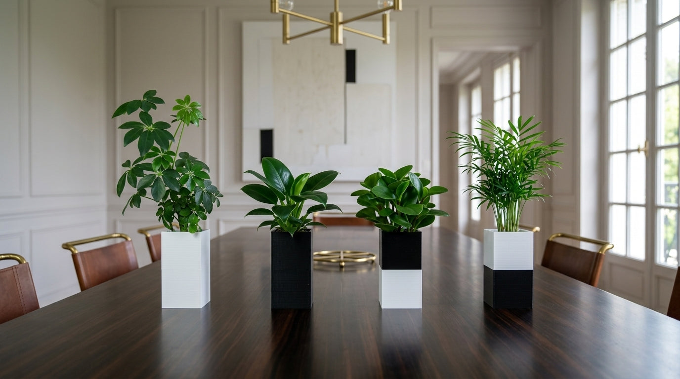 Quatre cache-pots dans une salle à manger moderne Image