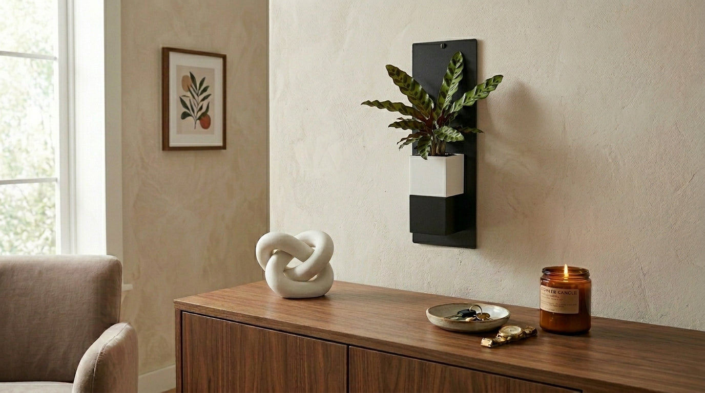 eclance-decoration-interieur-vegetal-mur-vegetal-modulaire-1-cube-cache-pot-le-cube-bicolore-blanc-et-noir-pour-pot-6cm-console-noyer Image